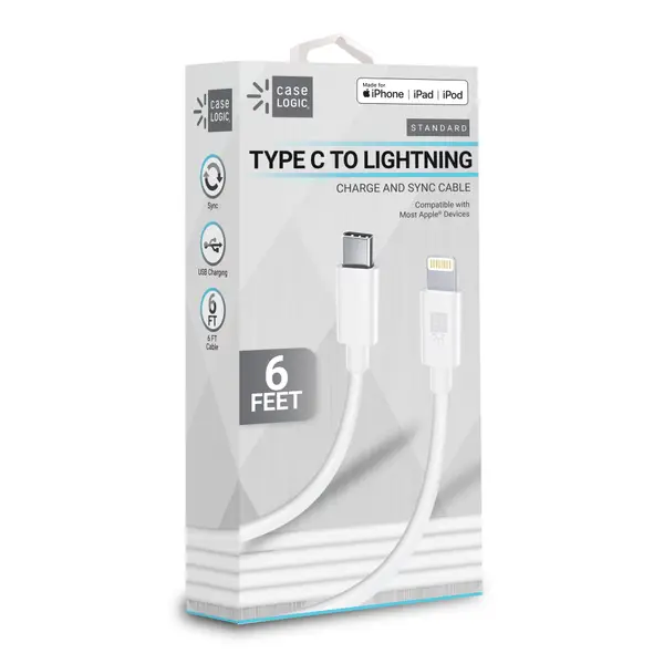 Case Logic Type C to Lightning Charge and Sync Cable, White, 6