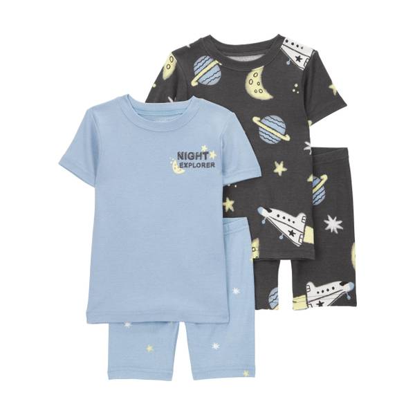 Carter's 4pc Baby Boy Green/Black Truck Print Snug Fit Cotton Pajama Set main image 1