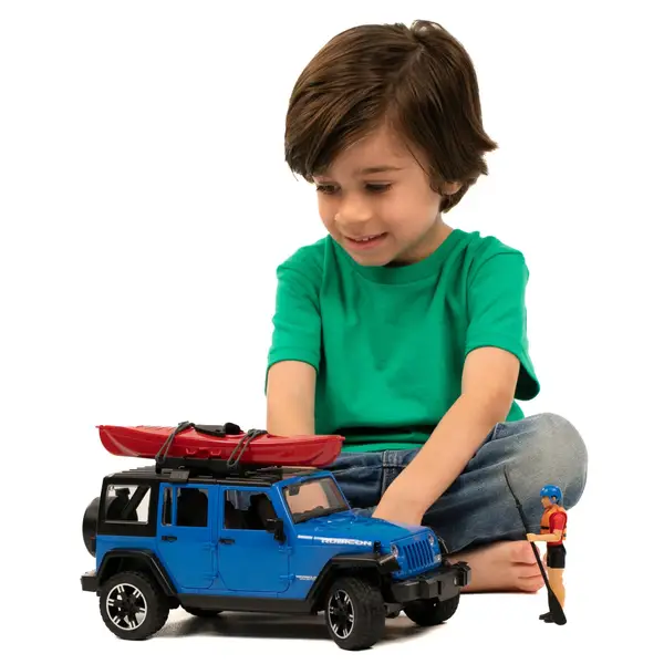Bruder Jeep Wrangler Rubicon Unlimited with Kayak and Figure