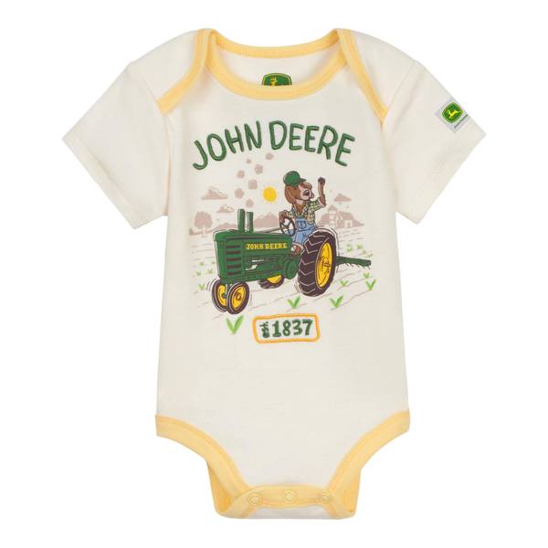 John Deere Infant Boy's Dog Tractor Beige Bodysuit 15C3469JR-3