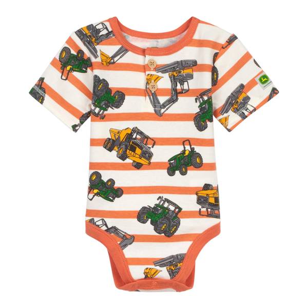Photo of Infant Boy's Striped Henley Orange Short Sleeve Bodysuit