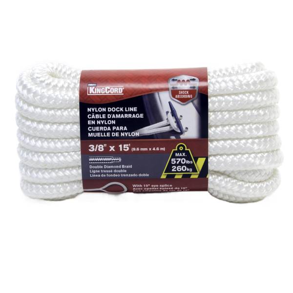 Photo of 3/8" x 15' Double Diamond Braid Nylon Dock Line, White