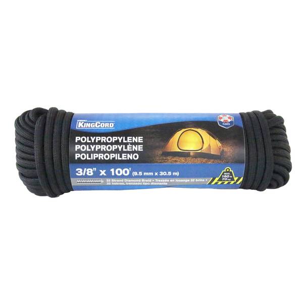 Photo of 3/8" x 100' 32-Strand Diamond Braid Polypropylene Rope, Black