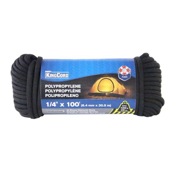 Photo of 1/4" x 100' 32-Strand Diamond Braid Polypropylene Rope, Black