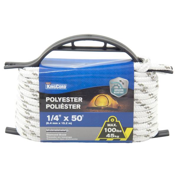 Photo of 1/4" x 50' Diamond Braid Polyester, White/Gray