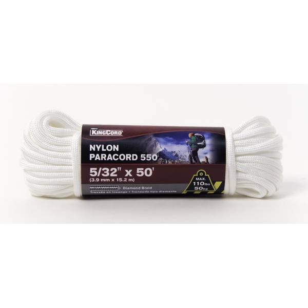 Photo of 5/32" x 50' Paracord 550 Diamond Braid Nylon Rope, White
