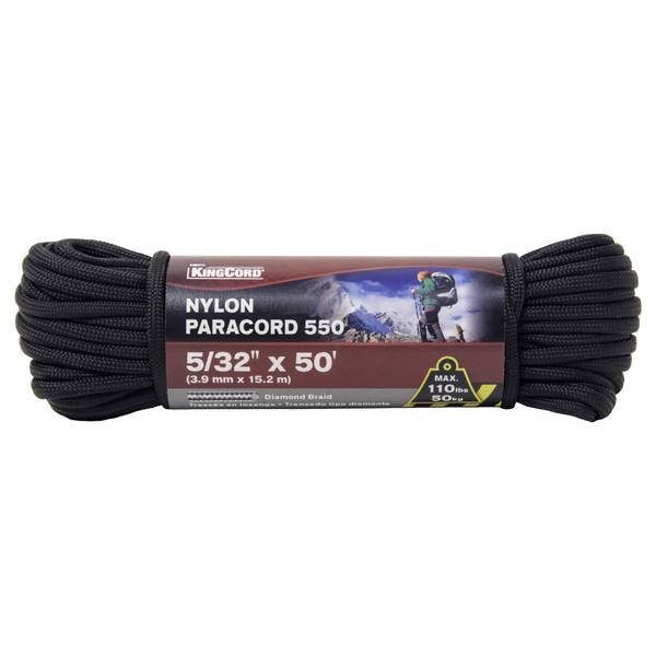Photo of 5/32" x 50' Paracord 550 Diamond Braid Nylon Rope, Black