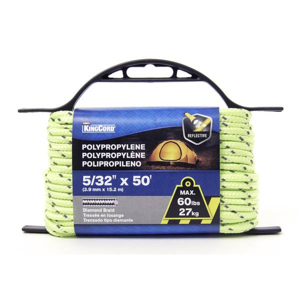 Photo of 5/32" x 50' Diamond Braid Polypropylene Rope, Reflective Yellow