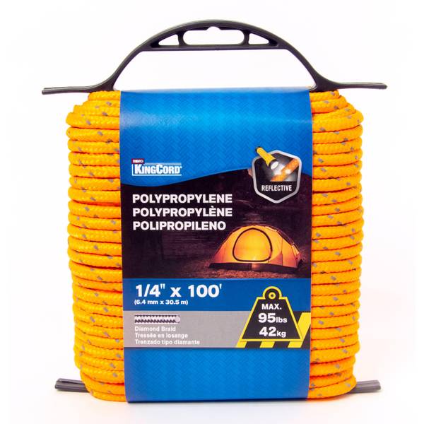 Photo of 1/4" x 100' Diamond Braid Polypropylene Rope, Reflective Orange
