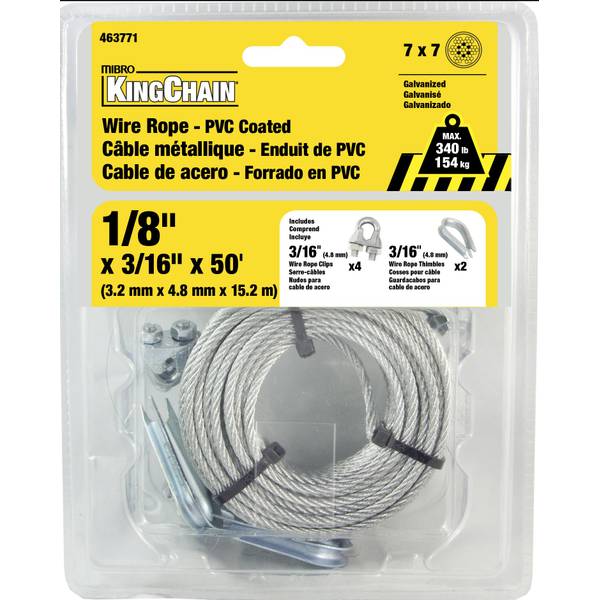 Photo of 1/8" x 3/16" x 50' 7 x 7 PVC Coated Wire Rope