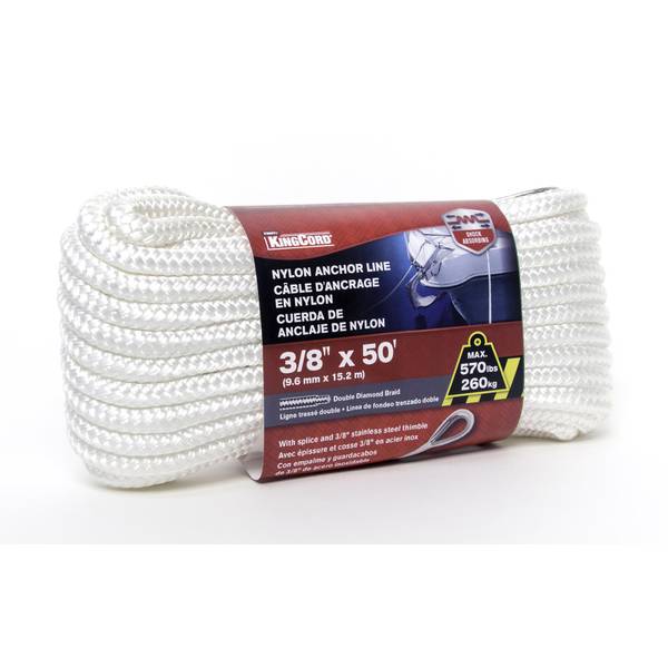 Photo of 3/8" x 50' Double Diamond Braid Nylon Marine Anchor Line, White