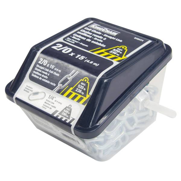 Photo of 2/0 x 15' Straight Link Coil Chain with 1/4" Quick Link, Zinc-Plated