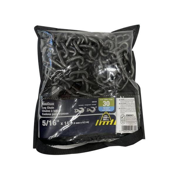 Photo of 5/16" X 14' Grade 30 Self-Colored Log Chain with Slip and Grab Hooks