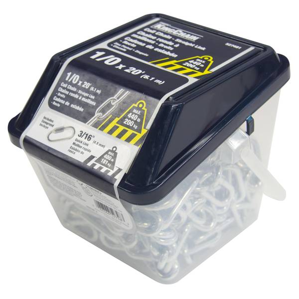 Photo of 1/0 x 20' Zinc-Plated Straight Link Coil Chain with 3/16" Quick Link