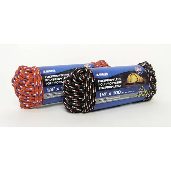 Photo of 1/4" x 100' Diamond Braid- Polypropylene Rope, Assorted Colors