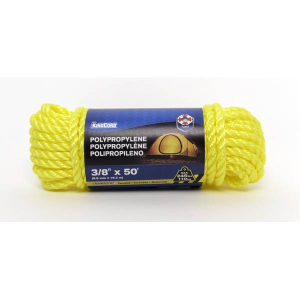 Photo of 3/8" x 50' Twisted Polypropylene Rope, Yellow