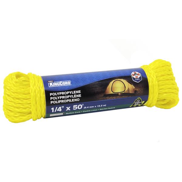 Photo of 1/4" x 50' Hollow Core Polypropylene Rope, Yellow