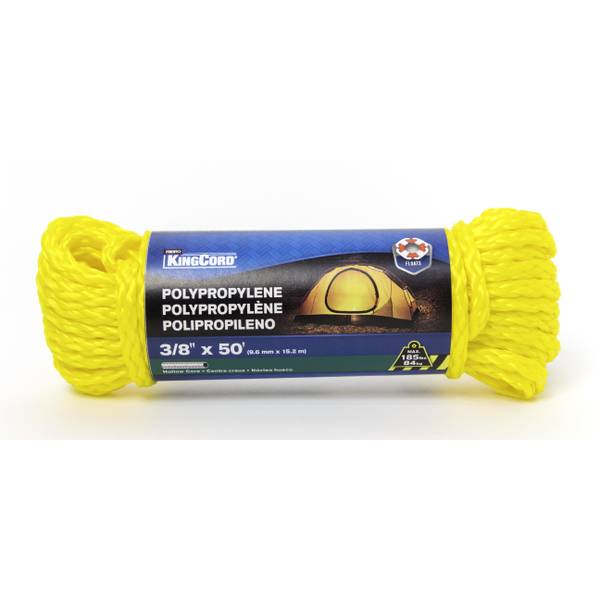Photo of 3/8" x 50' Hollow Core Polypropylene Rope, Yellow