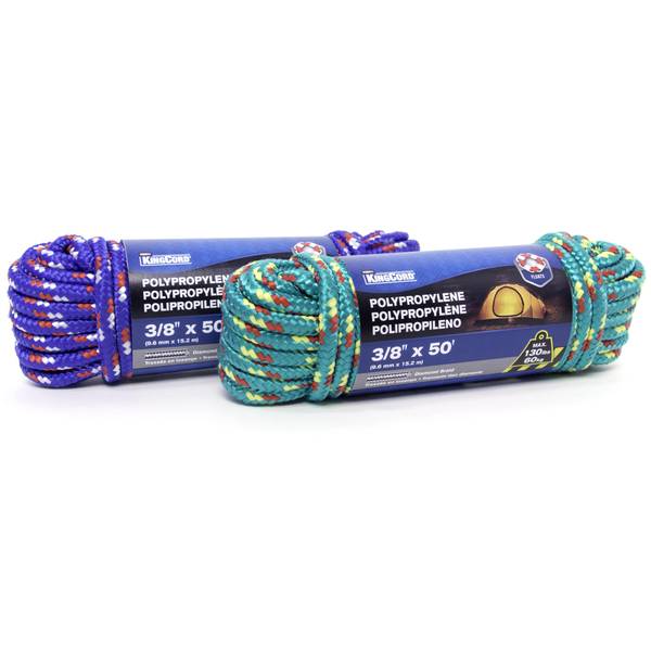 Photo of 3/8" x 50' Diamond Braid Polypropylene Rope, Assorted Colors