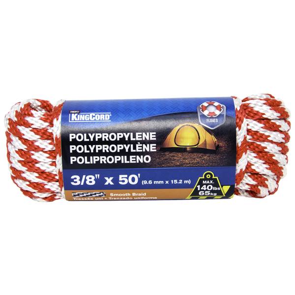 Photo of 3/8" x 50' Smooth Braid Polypropylene Derby Rope, Red/White