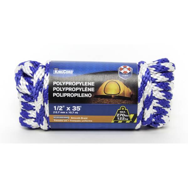 Photo of 1/2" X 35' Smooth Braid Polypropylene Derby Rope, Blue/White