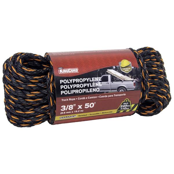 Photo of 3/8" x 50' Twisted Polypropylene Truck Rope, Black/Orange