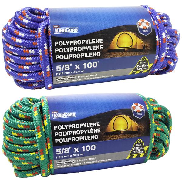 Photo of 5/8" x 100' Polypropylene Diamond Braid- Rope, Assorted Colors