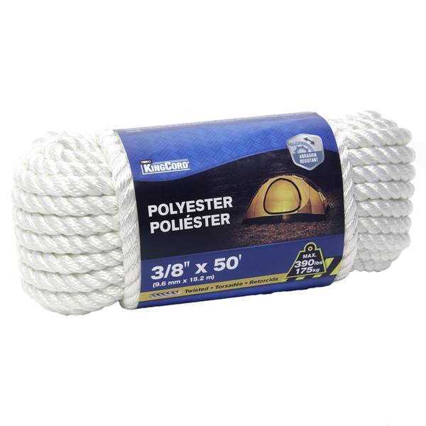 Photo of 3/8" x 50' Twisted Polyester Rope, White