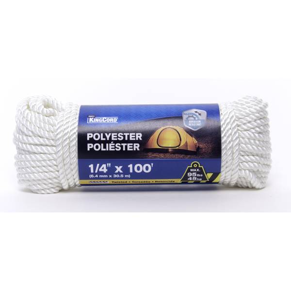 Photo of 1/4" x 100' Twisted Polyester Rope, White