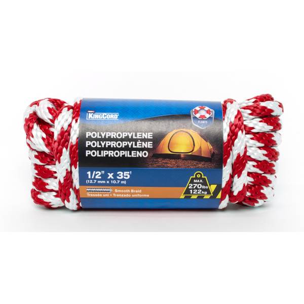 Photo of 1/2" x 35' Smooth Braid Polypropylene Derby Rope, Red/White