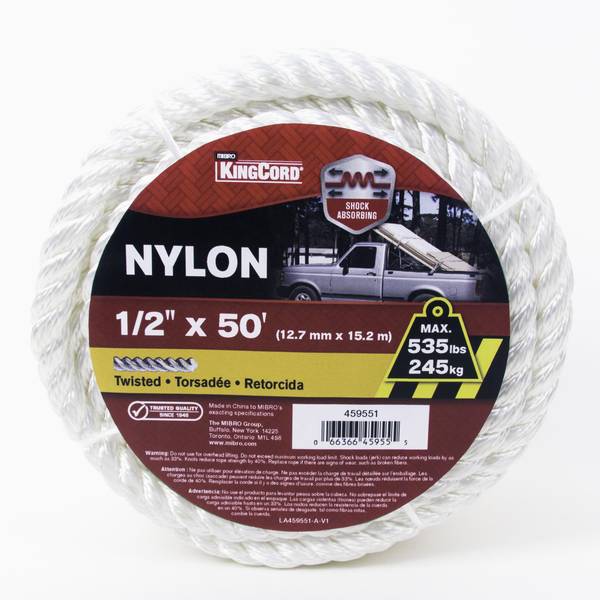 Photo of 1/2" x 50' Twisted Nylon Rope, White