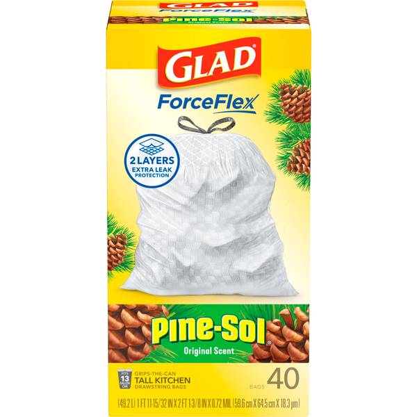 Photo of 40-Count 13 Gallon ForceFlex Pine-Sol Tall Kitchen Drawstring Trash Bags