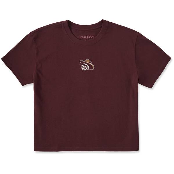 Photo of Women's Life Was Good Cowboy Skull Short Sleeve Boxy Crusher Tee