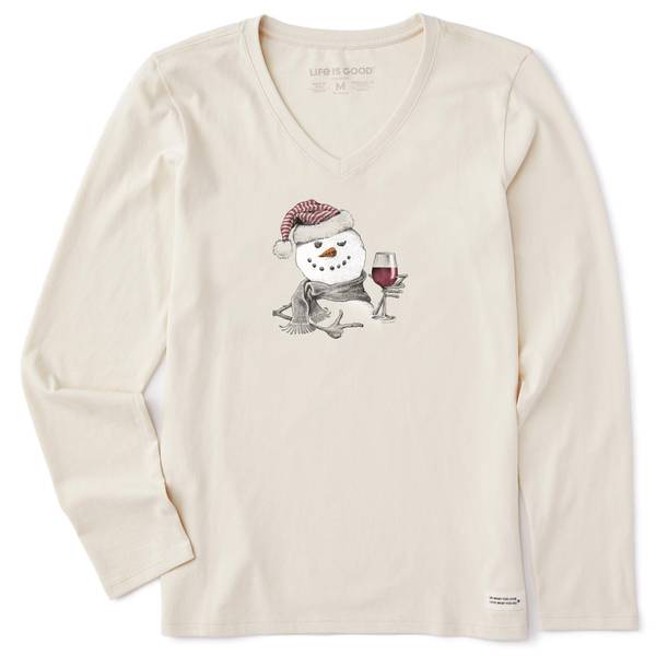 Photo of Women's Snowman with Red Wine Long Sleeve Crusher Vee