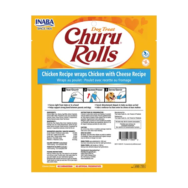 Churu 8-Pack Rolls for Dogs, Chicken & Cheese, High-Quality