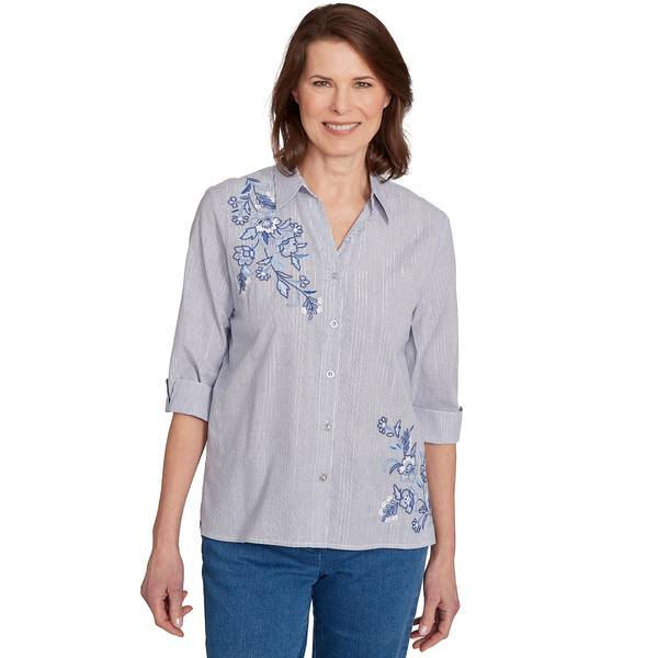 Chemisier Alfred Dunner Taille 16 - Bleu Et Blanc à Fleurs - Manches 3/4 - Occasion Très Bon état