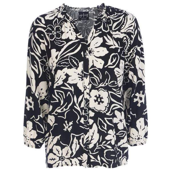 Women's Vintage Floral Print Lapel 3/4 Sleeve Button-Down Shirt main image 0