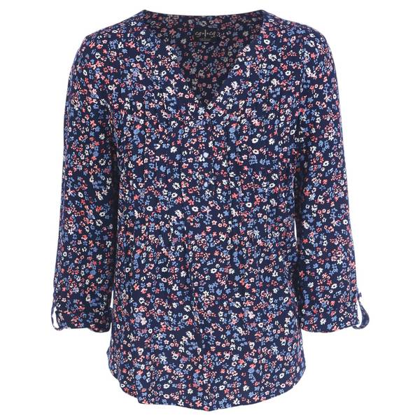 CG | CG Women's 3/4 Sleeve Y Neck Henley Floral Shirt