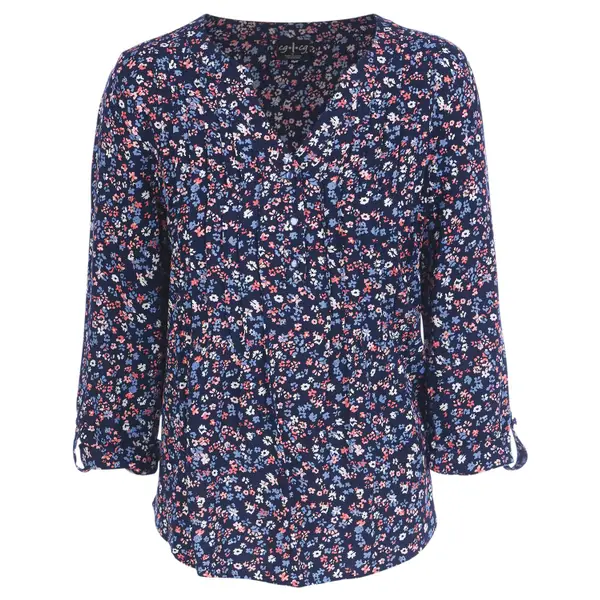 CG | CG Women's 3/4 Sleeve Y Neck Henley Floral Shirt