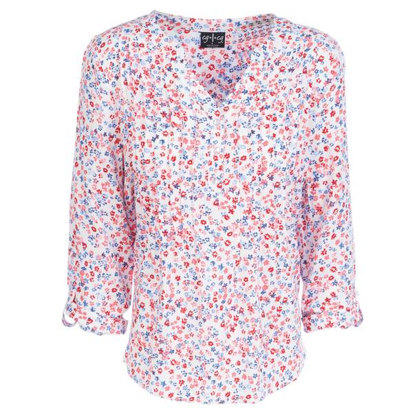 Photo of Women's 3/4 Sleeve Y Neck Henley Floral Shirt