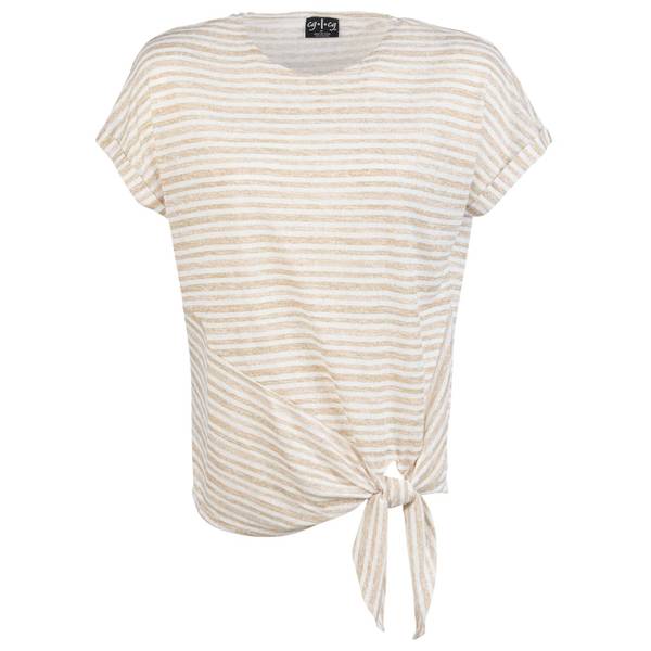 Photo of Women's Dolman Short Sleeve Crewneck Asymmetrical Tie Front Top