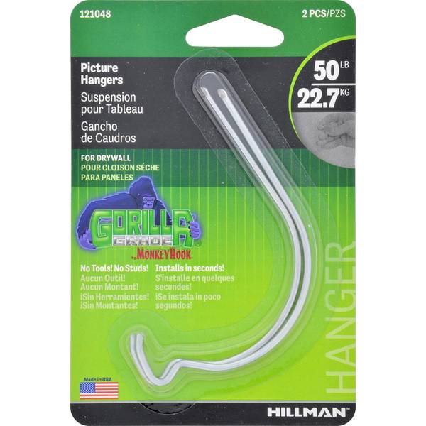 Photo of Hillman Monkey Hook Gorilla Hook Picture Hangers 50lb 2 Pack