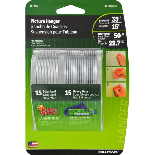 Photo of Monkey Hook & Gorilla Hook Picture Hangers 35-50lb 30 Pack