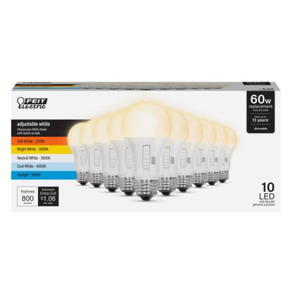 Photo of 10-Pack Led Dimmable A19 90Cri 27-50K Bulbs