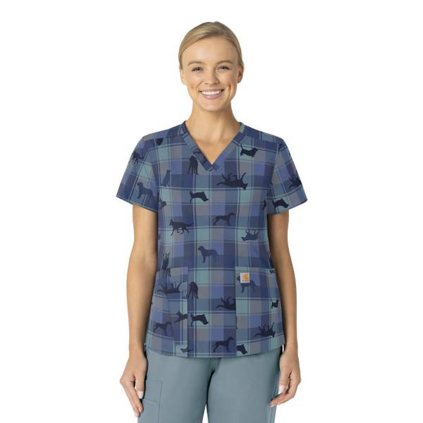 Carhartt Women's V-Neck Print Scrub Top, Navy, M - C13414-FFNV-M ...
