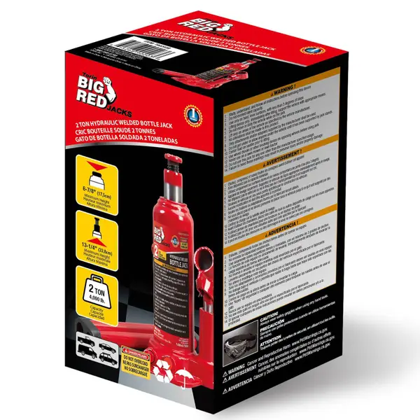 Big Red T90413 4-Ton Hydraulic Welded Bottle Jack – With Blow-Molded Storage Case – Alloy Steel