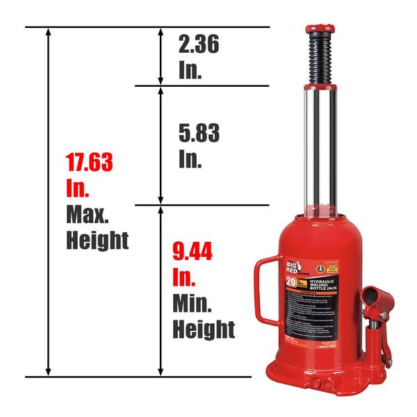 Torin BIG RED 20 Ton Welded Hydraulic Bottle Jack - T92003B