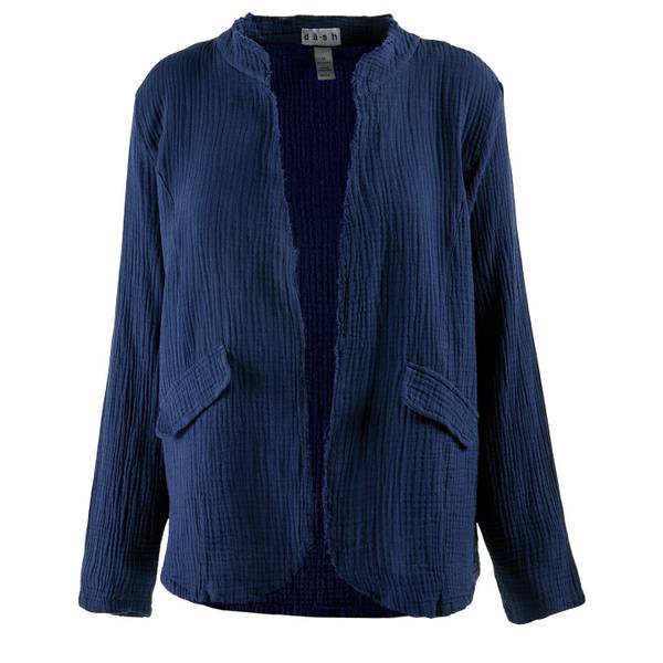 Photo of Women's Long Sleeve Double Gauze Open Front Jacket with Frayed Edges