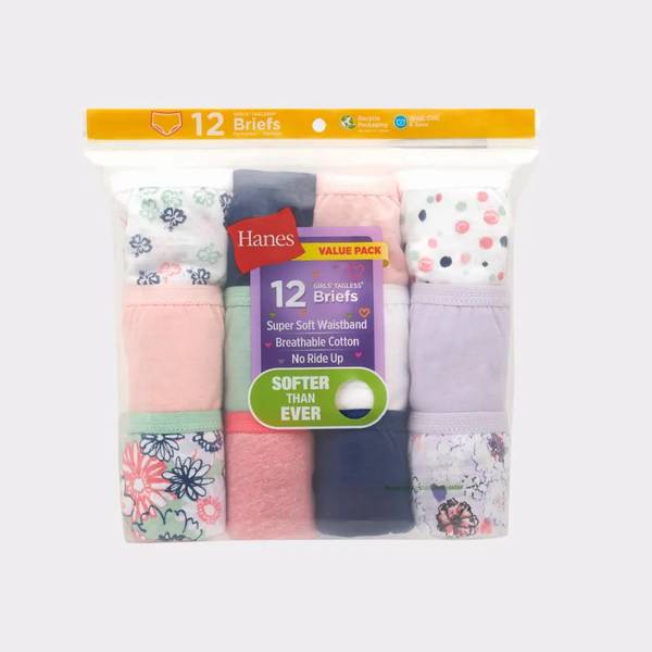 Hanes Girls' Tagless Brief Underwear, 12-Pack - G12BRF-6