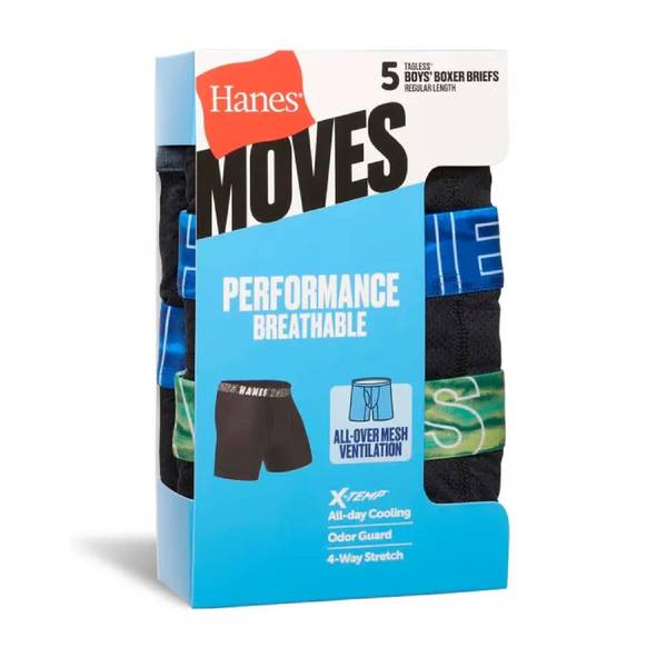 Hanes Boys' Breathable Mesh Boxer Brief Underwear, X-Temp, Black, 5-Pack  BX88B5-S